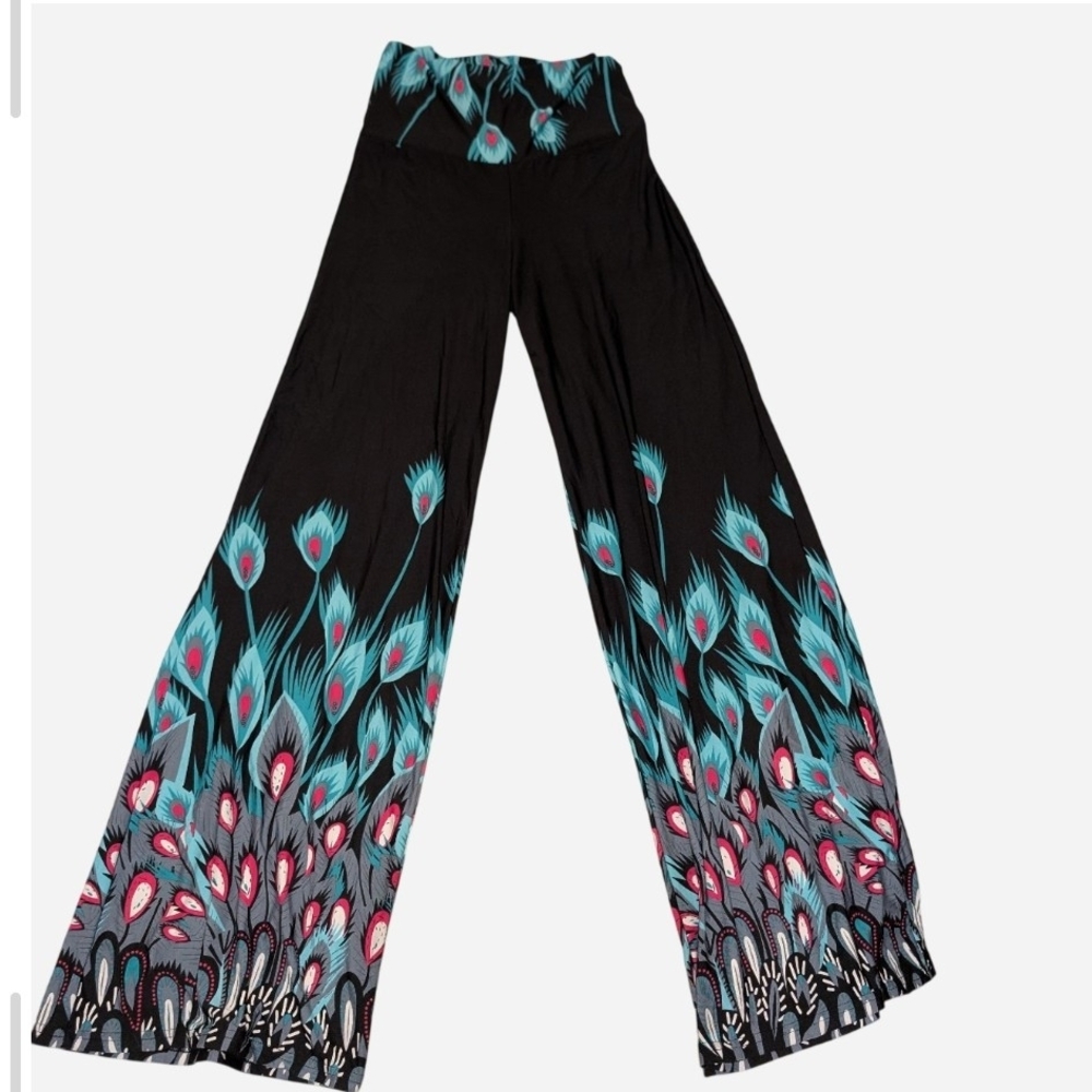 Pre-owned White Mark Vibrant Feather Pattern Pants - Picture 6 of 8